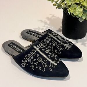 Laidback London Mules Boe Velvet Silver Beaded Slippers Blue Shoes Size 37 EU